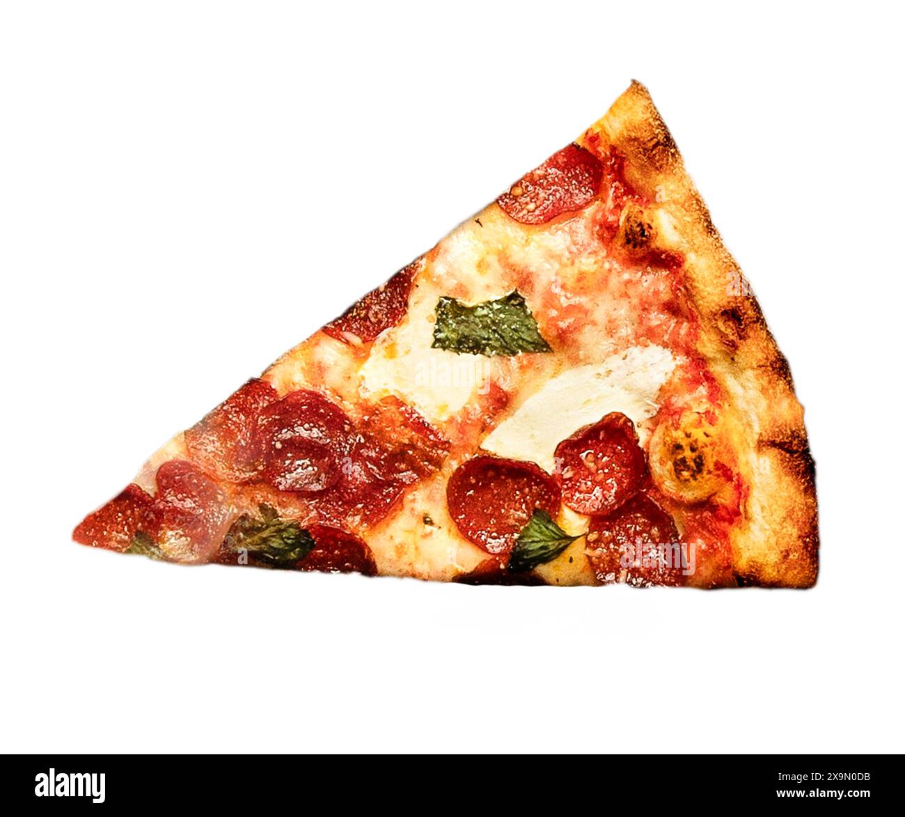 Classic pepperoni pizza slice isolated on a white background . Pizza