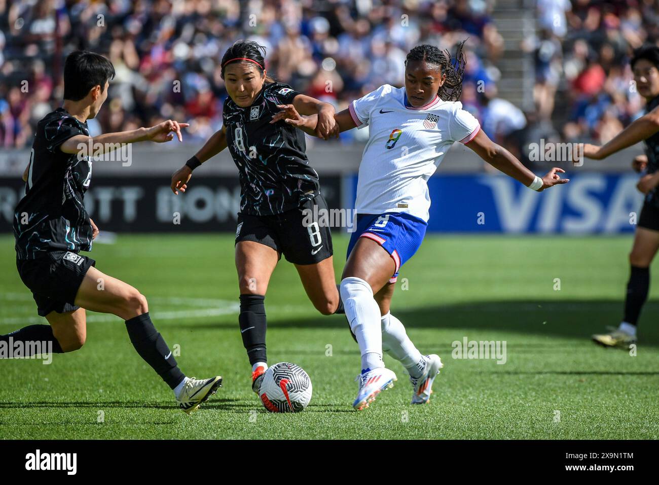 Commerce City, United States. 01st June, 2024. Commerce City, United States, June 1, 2024: Cho Sohyun (8 Korea Republic) and Jaedyn Shaw (8 United States) during the international friendly between United States and Korea Republic at DICK'S Sporting Goods Park in Commerce City, CO United States (EDITORIAL USAGE ONLY). (Rebekah Wynkoop/SPP) Credit: SPP Sport Press Photo. /Alamy Live News Stock Photo