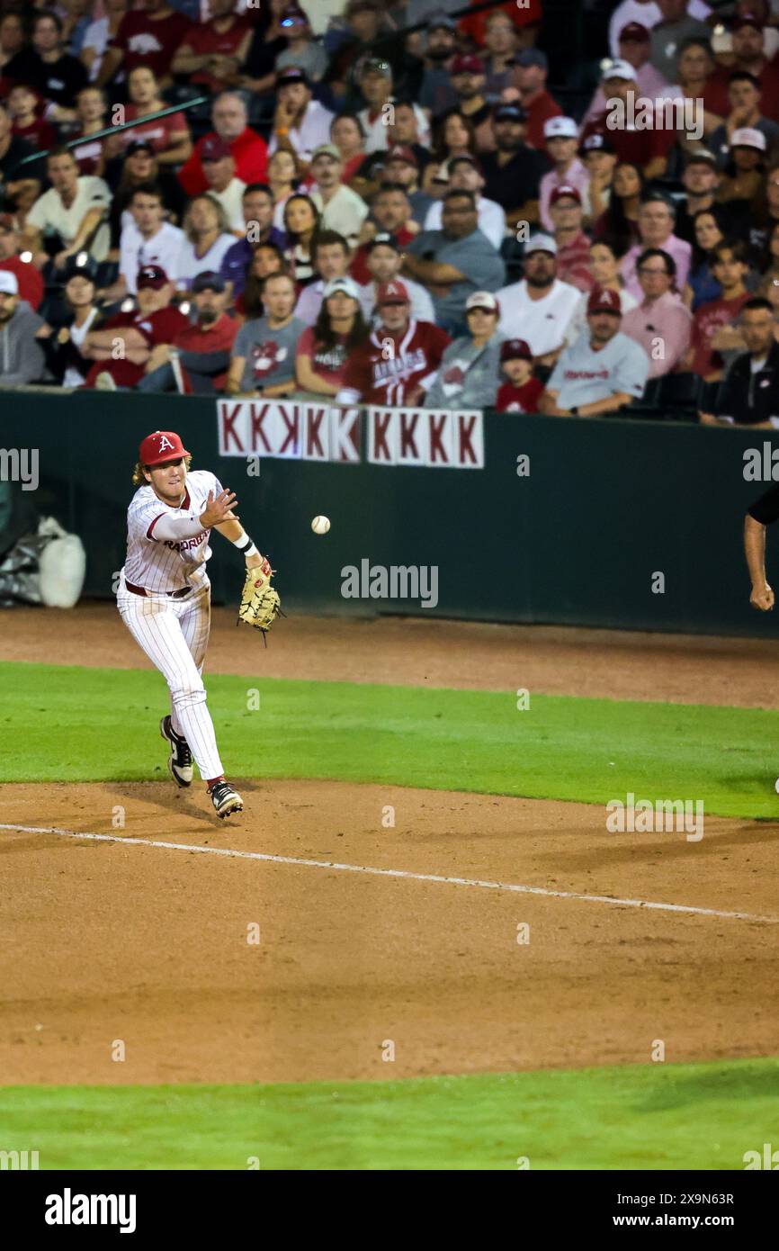 June 1, 2024: Razorback first baseman Ben McLaughlin #6 makes an under ...