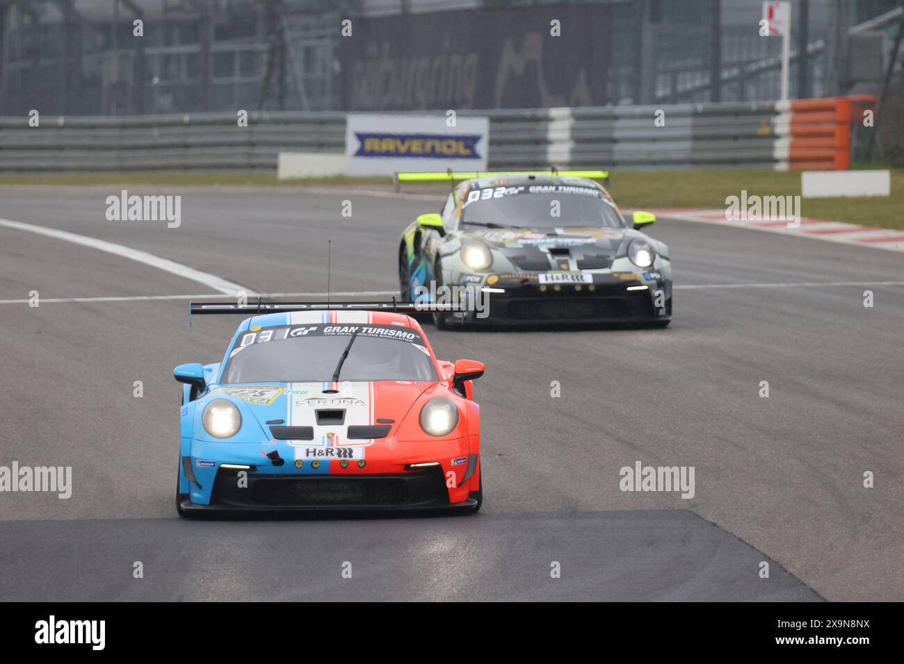 Hans Wehrmann (Gruenwald/DEU) / Thomas Kiefer (Heidelberg/DEU) / David-Alexander Beckmann (Hagen/DEU) / Mark Wallenwein (Stuttgart/DEU), #125, Porsche 911 GT3-Cup, Team: Huber Motorsport (DEU), vor Karsten Kraemer (Bergisch-Gladbach/DEU) / Fidel Leib (Neuravensburg/DEU) / Jan Erik Slooten (DEU) / Jacob Riegek (Gelsenkirchen/DEU), #112, Porsche 911 GT3-Cup, Team: KKraemer Racing (DEU),   Motorsport, ADAC Ravenol 24H Rennen Nuerburgring, Nuerburg, 30.05.2024 - 02.06.2024, Samstag 01.06.2024  Foto: Eibner-Pressefoto/Juergen Augst Stock Photo