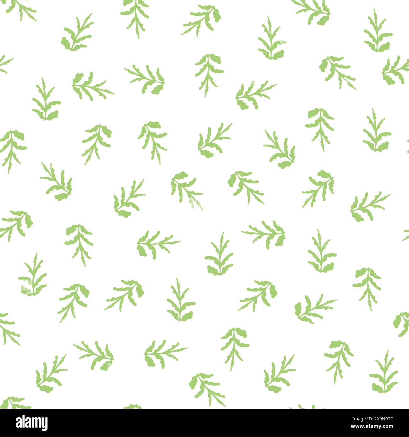 Seamless pattern Green leaves White background Spring bloom Simple ...