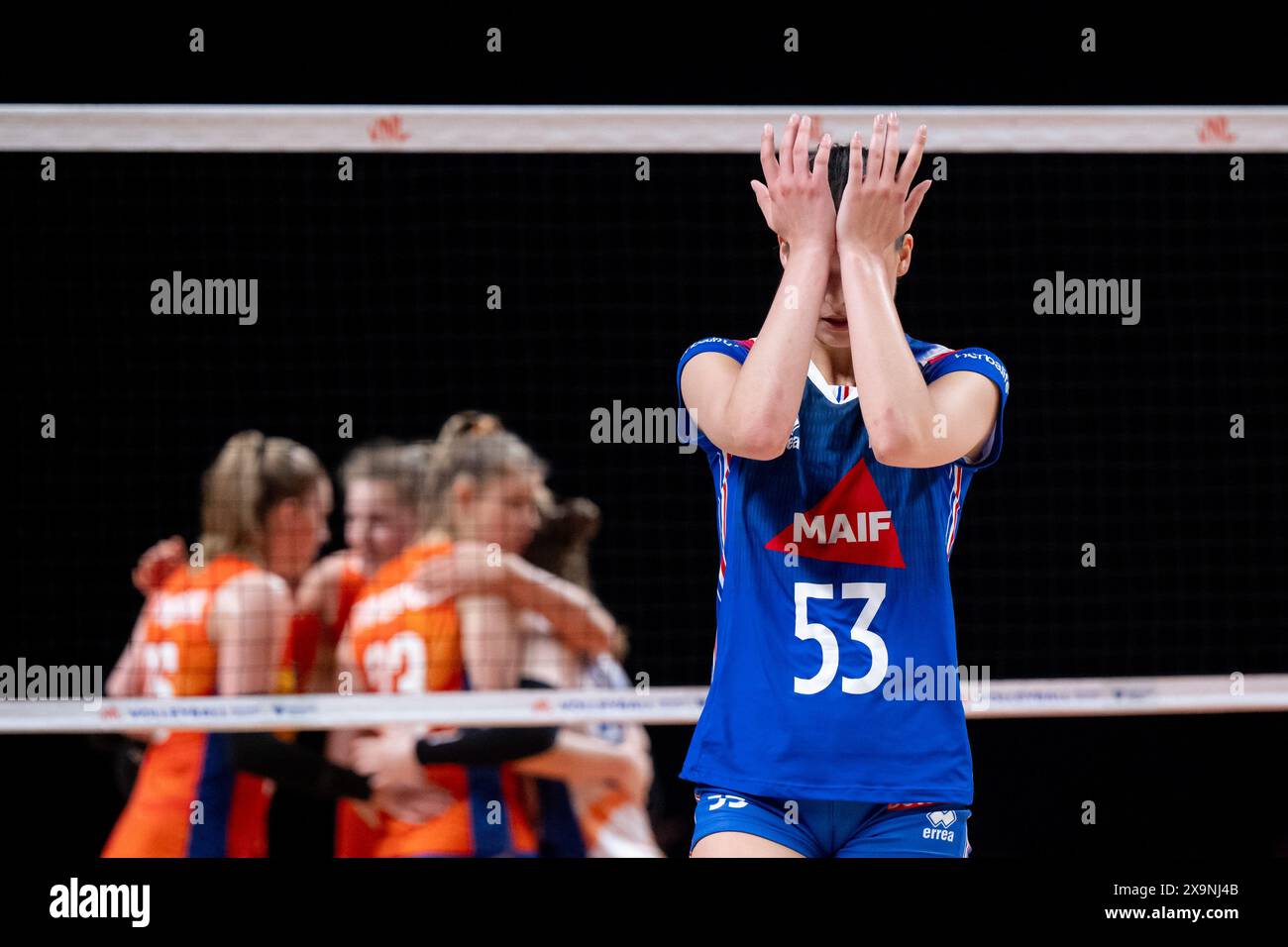 Macao, China. 2nd June, 2024. Maeva Schalk of France reacts during the preliminary match between France and the Netherlands at the Women's Volleyball Nations League 2024 Macao in Macao, south China, June 2, 2024. Credit: Cheong Kam Ka/Xinhua/Alamy Live News Stock Photo