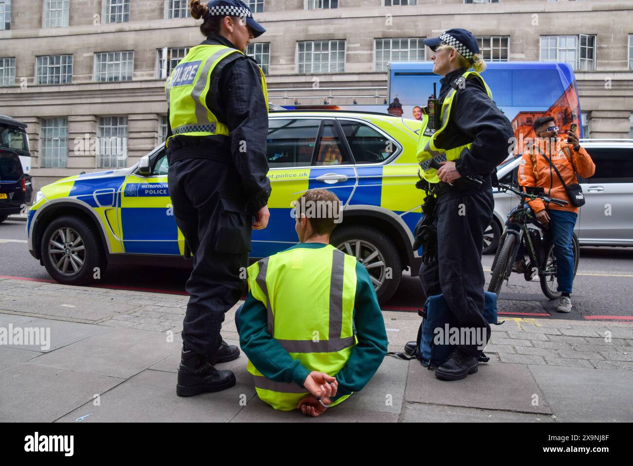 London, UK. 1st June 2024. Police officers arrest a protester blocking York Road near Waterloo Station. Activists from the group Youth Demand marched in solidarity with Palestine as Israel continues its attacks on Gaza. Credit: Vuk Valcic/Alamy Live News Stock Photo