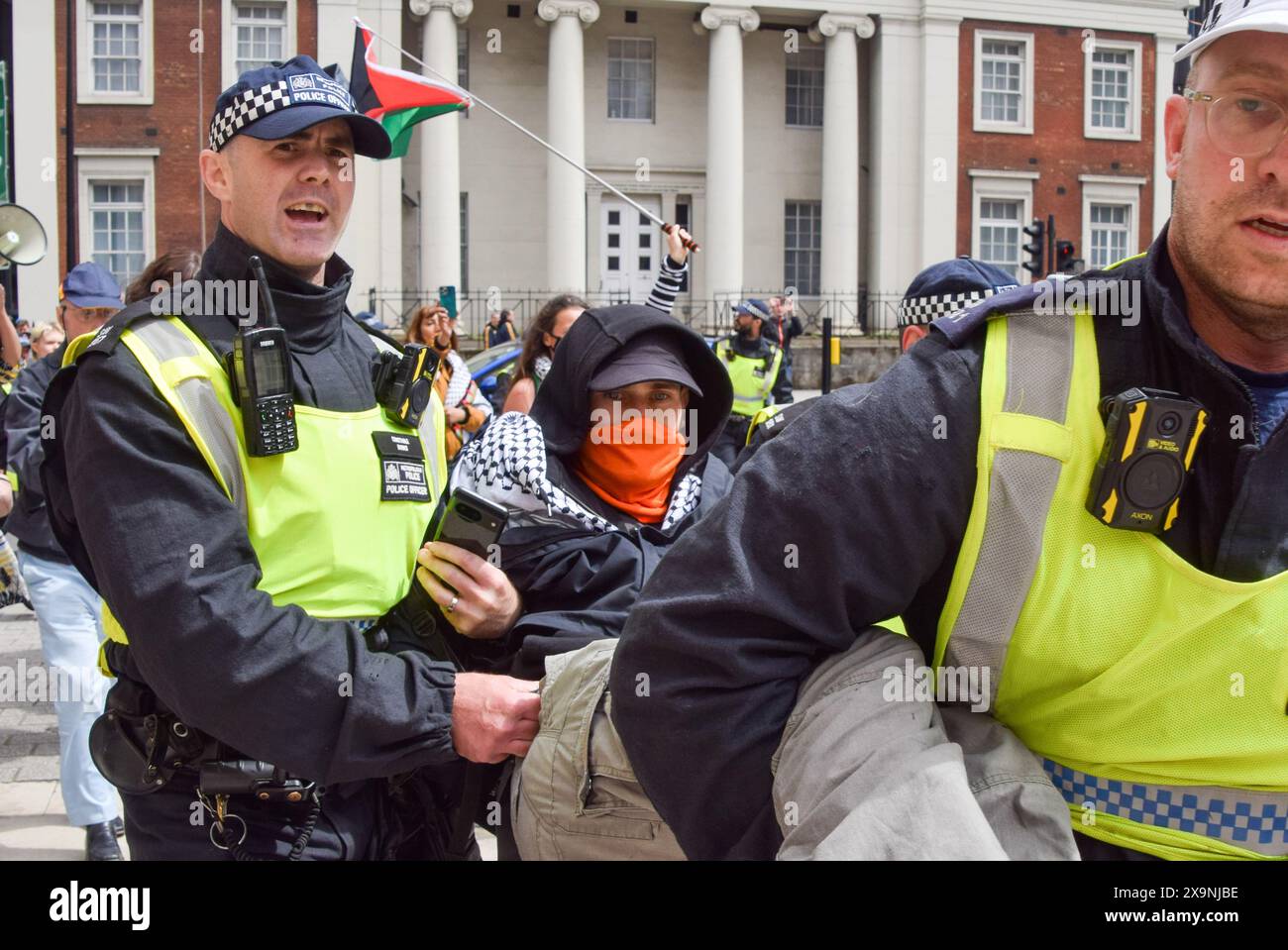 London, UK. 1st June 2024. Police officers arrest a protester blocking York Road near Waterloo Station. Activists from the group Youth Demand marched in solidarity with Palestine as Israel continues its attacks on Gaza. Credit: Vuk Valcic/Alamy Live News Stock Photo