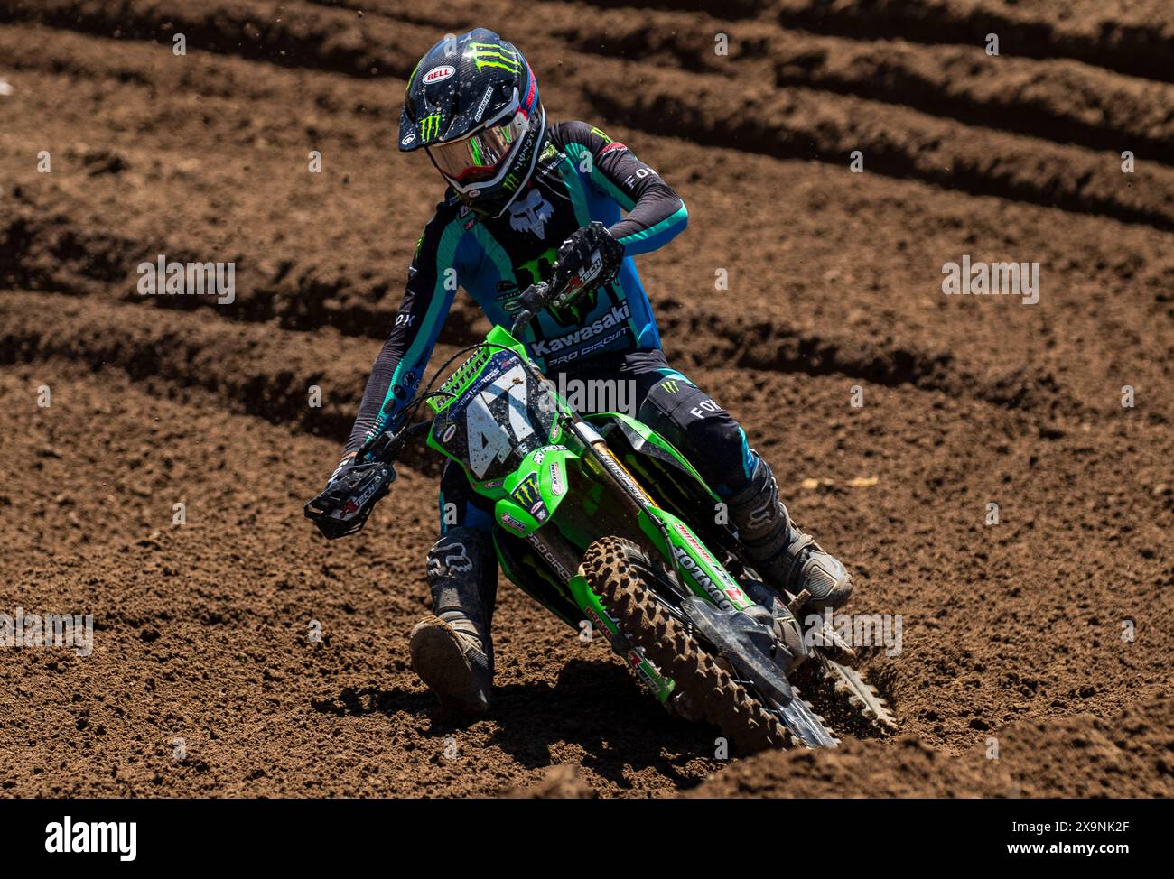 Sacramento, California, USA. June 01 2024 Sacramento, CA USA Levi Kitchen.Monster Energy Pro Circuit Kawasaki(47)coming out of turn 16 during the Pro Motocross Championship 250 heat # 1. Levi Kitchen come in second place at Hangtown Classic Sacramento, CA Thurman James/CSM Credit: Cal Sport Media/Alamy Live News Stock Photo