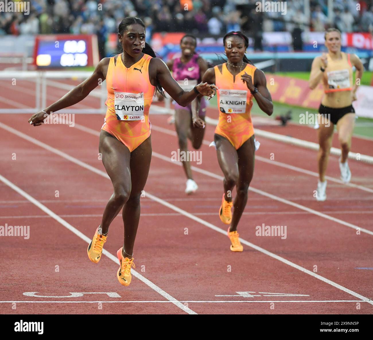 Rushell Clayton of Jamaica competing in the women’s 400m hurdles at the ...