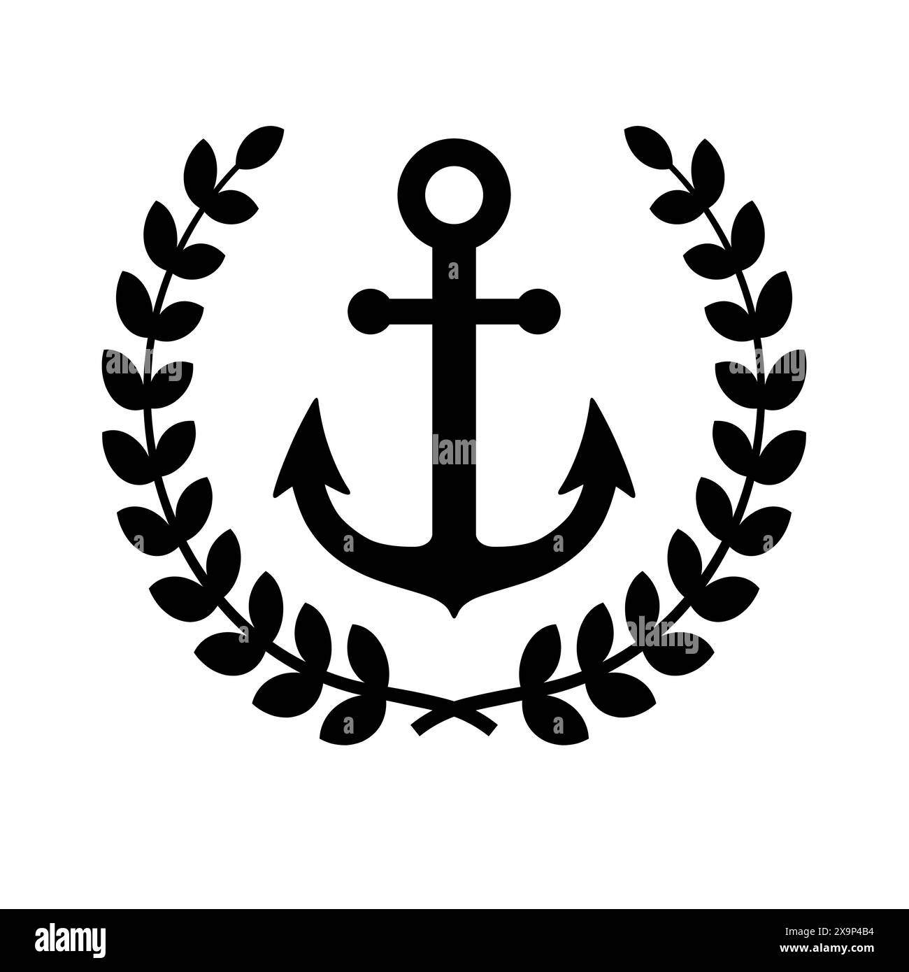 Anchor icon with laurel wreath. Sail clip. Sailing graphic. Marine 