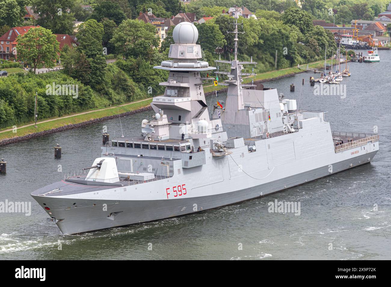 Italian frigatte LUIGI RIZZO (F 595) passing the Kiel Canal Stock Photo