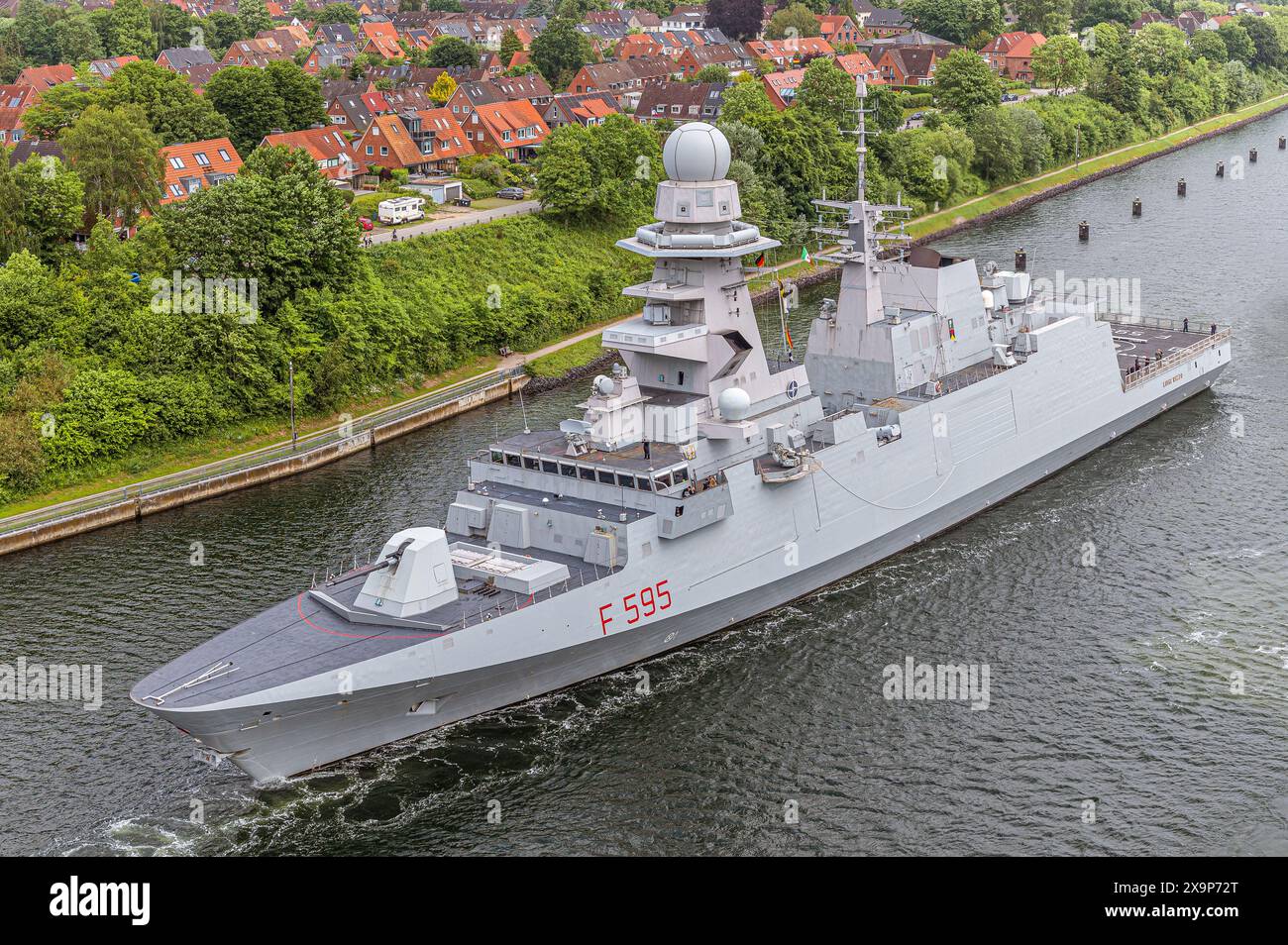 Italian frigatte LUIGI RIZZO (F 595) passing the Kiel Canal Stock Photo