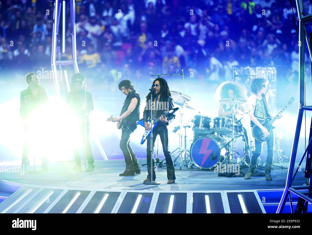 Lenny Kravitz performs ahead of the UEFA Champions League final at