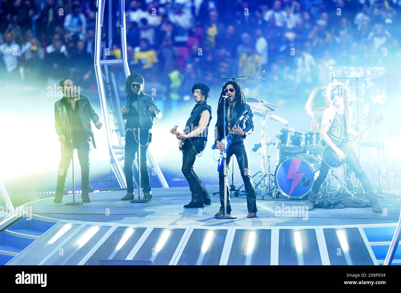 Lenny Kravitz performs ahead of the UEFA Champions League final at