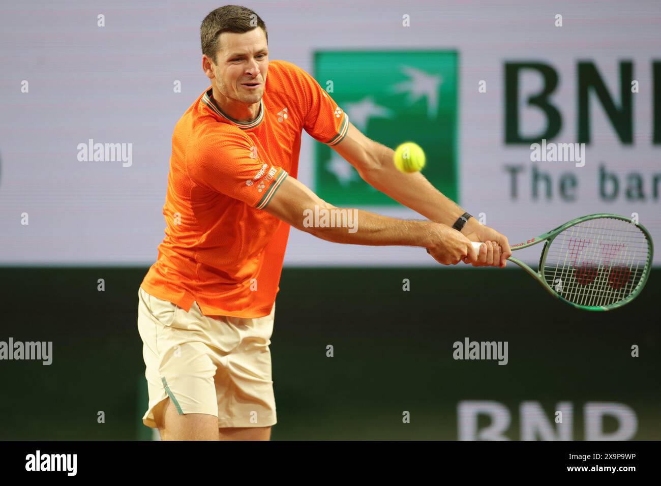 1st June 2024: Roland Garros, Paris, France: 2024 French Open Tennis tournament, Day 7: Hubert Hurkacz (pol) returns to Shapovalov (can) Stock Photo