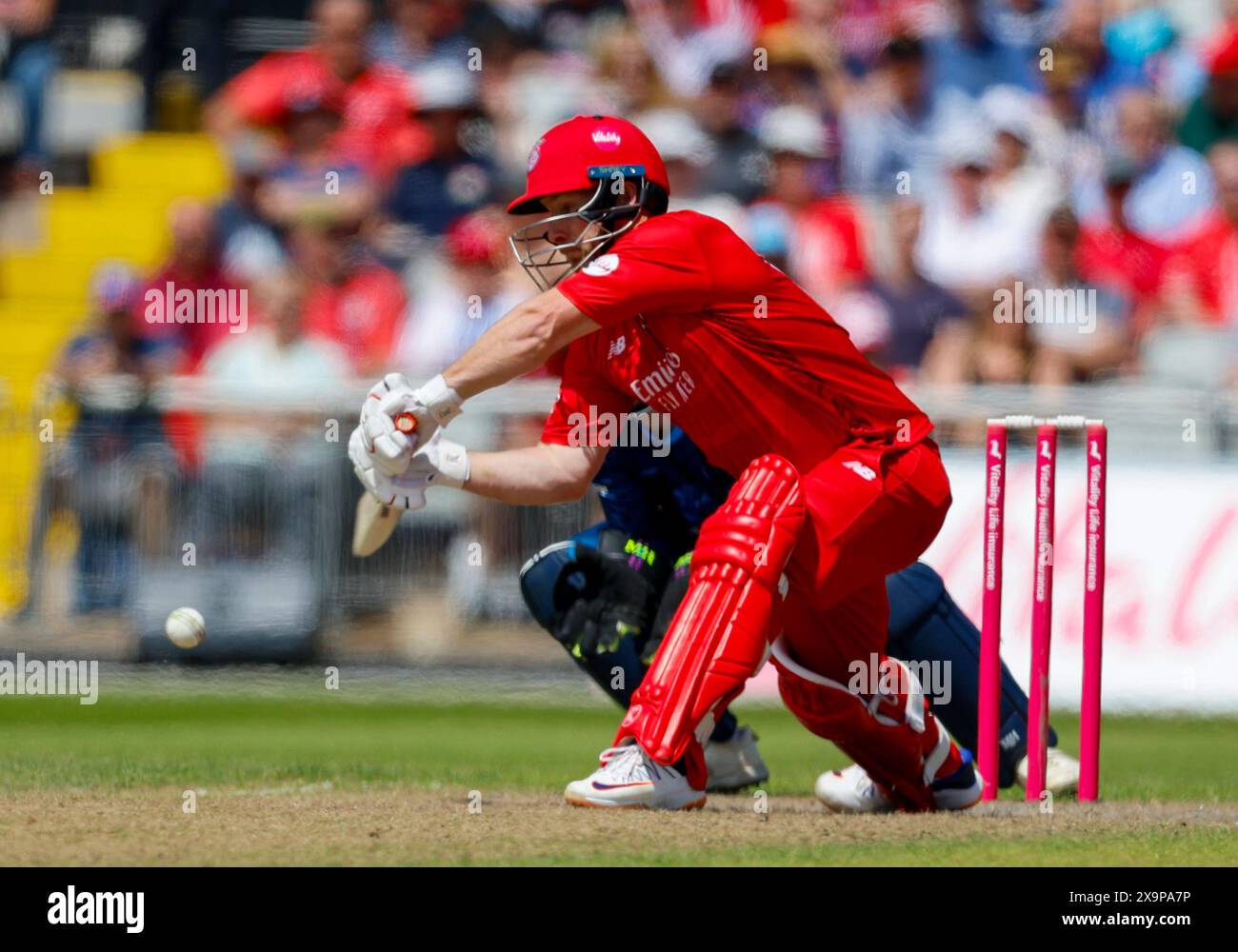 Manchester, UK. 2nd June 2024; Emirates Old Trafford Cricket Ground, Manchester, England; Vitality Blast T20 League Cricket, Lancashire Lightning versus Derbyshire Falcons;  Steven Croft of Lancashire Lightning at bat Credit: Action Plus Sports Images/Alamy Live News Stock Photo