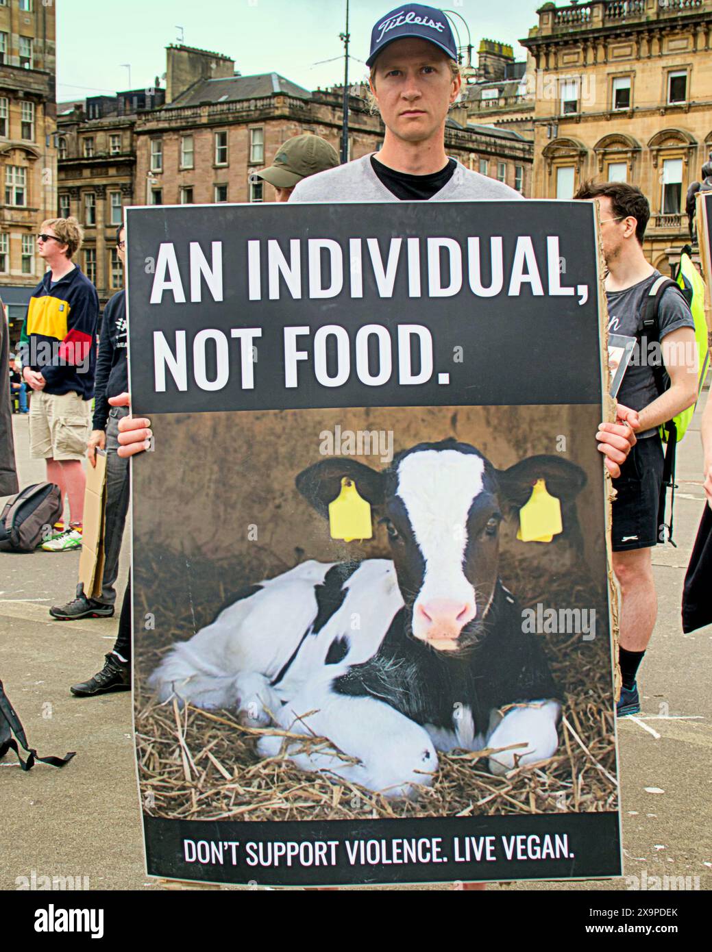 Glasgow, Scotland, UK. 2nd June, 2024:  Animal activists Animal Liberation Scotland  gathered in george square for speeches before marching to protest at the human killing of animals. Credit Gerard Ferry /Alamy Live News Stock Photo