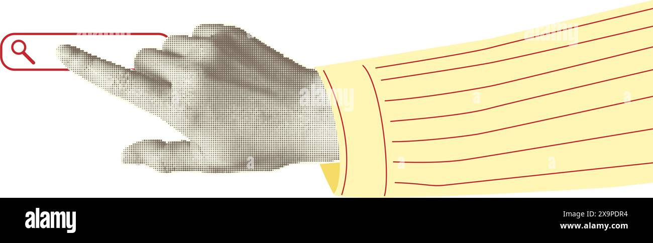 Collage halftone elements with pointing hands and doodle buttons ...