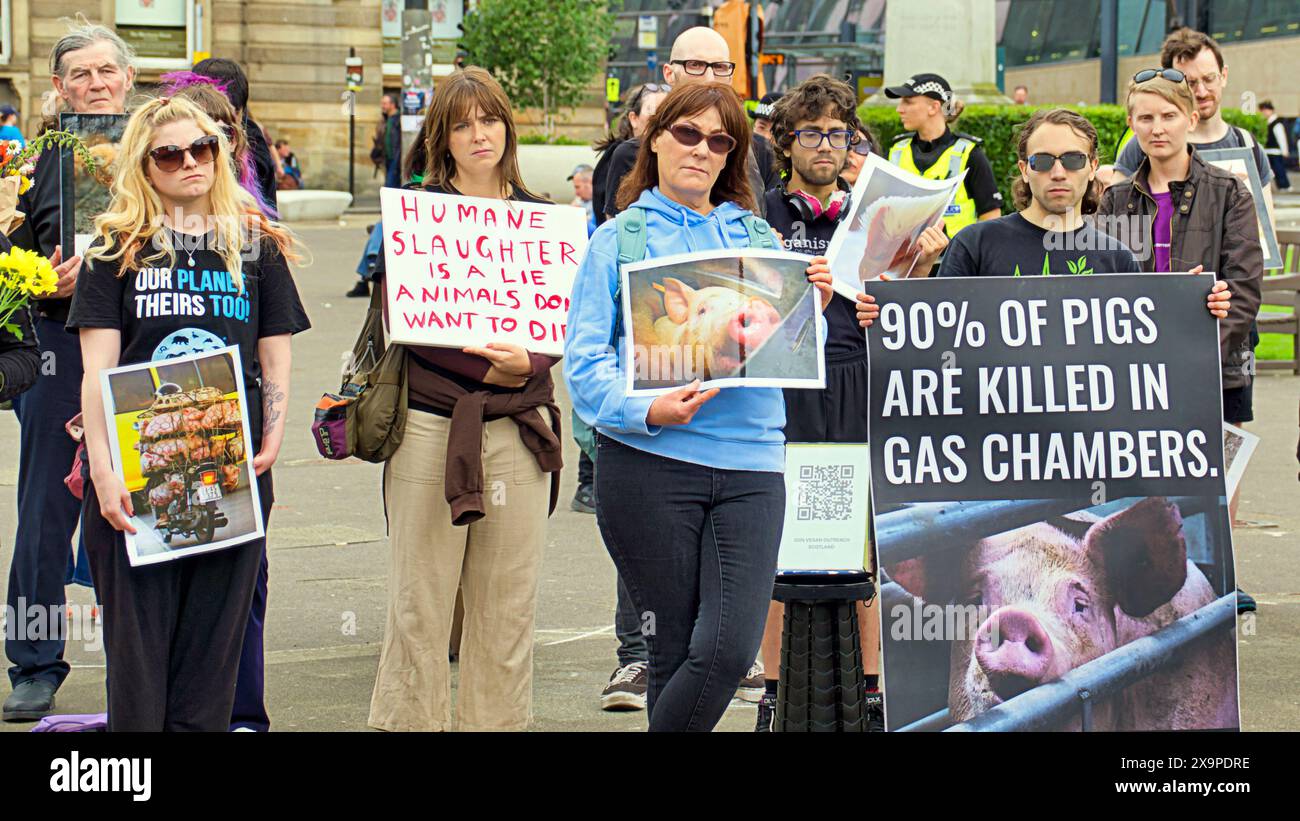 Glasgow, Scotland, UK. 2nd June, 2024:  Animal activists Animal Liberation Scotland  gathered in george square for speeches before marching to protest at the human killing of animals. Credit Gerard Ferry /Alamy Live News Stock Photo
