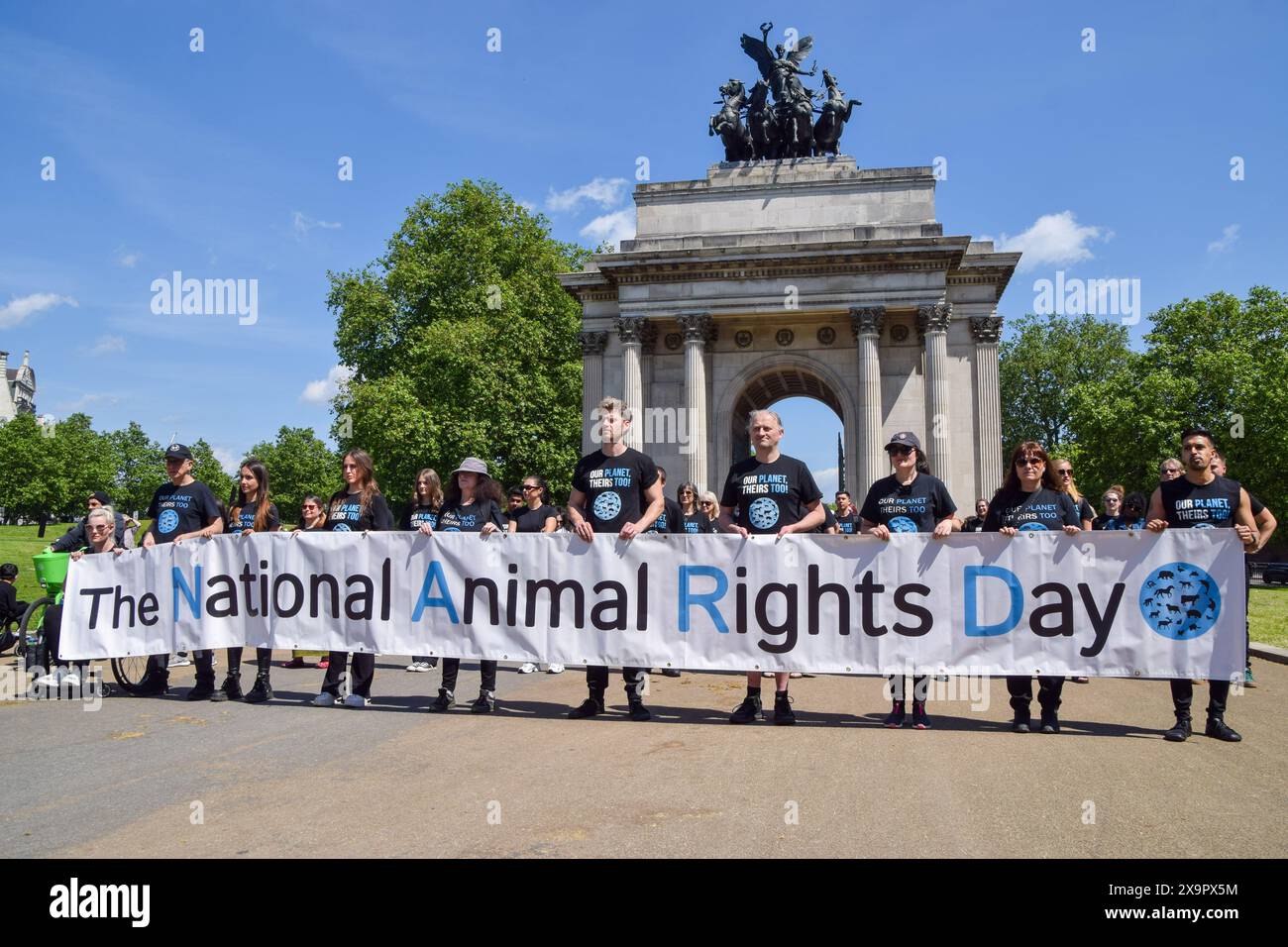 London, England, UK. 2nd June, 2024. Animal rights actvists gather with ...