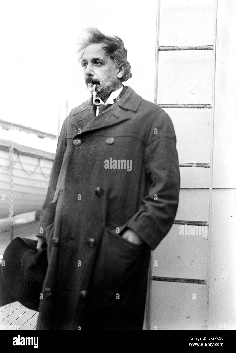 Albert Einstein onboard S.S. Rotterdam ocean liner, Bain News Service, April 1921 Stock Photo