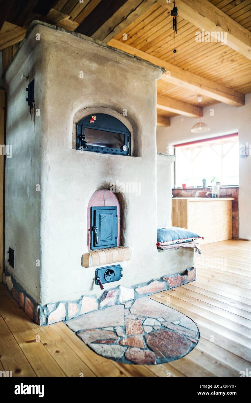 Handmade clay oven indoor. Interior of kitchen in vintage rustic style ...