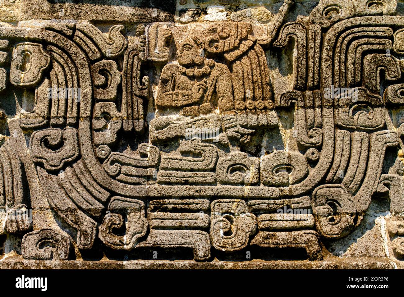 Aztec art carving in Xochicalco pyramid Stock Photo - Alamy