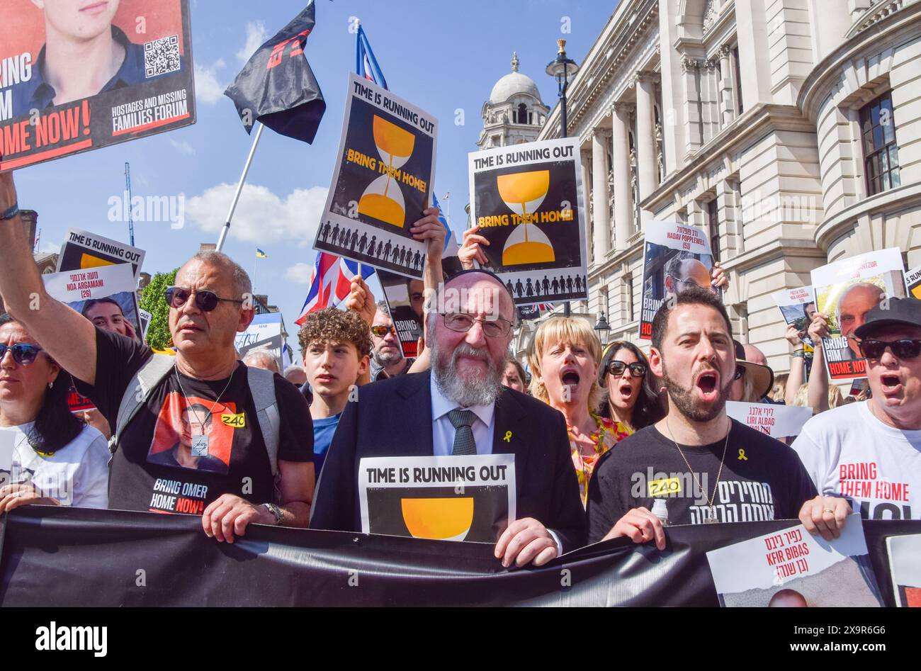 London, UK. 2nd June 2024. UK Chief Rabbi EPHRAIM MIRVIS takes part in the march. Thousands of people marched in Central London calling for the release of the Israeli hostages held by Hamas in Gaza. Credit: Vuk Valcic/Alamy Live News Stock Photo