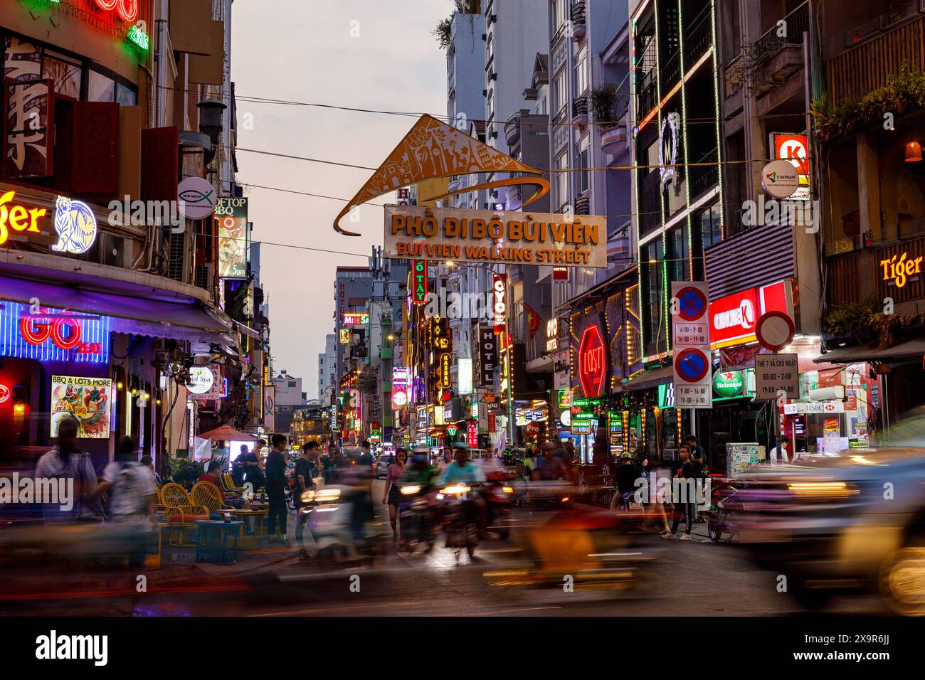 The Walking Street Bui Vien in Saigon at night Stock Photo