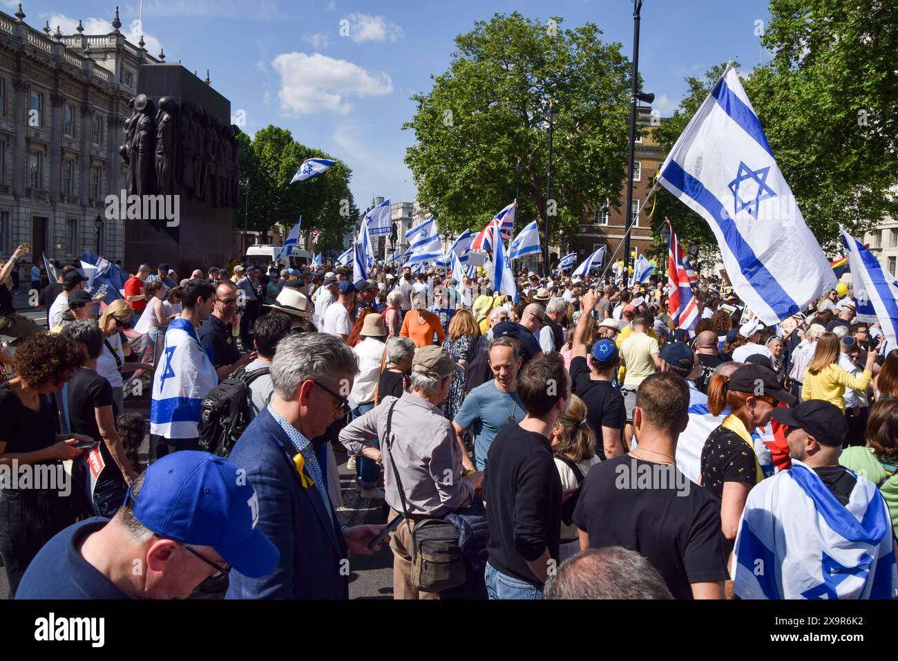 London, UK. 2nd June 2024. Protesters in Whitehall. Thousands of people marched in Central London calling for the release of the Israeli hostages held by Hamas in Gaza. Credit: Vuk Valcic/Alamy Live News Stock Photo