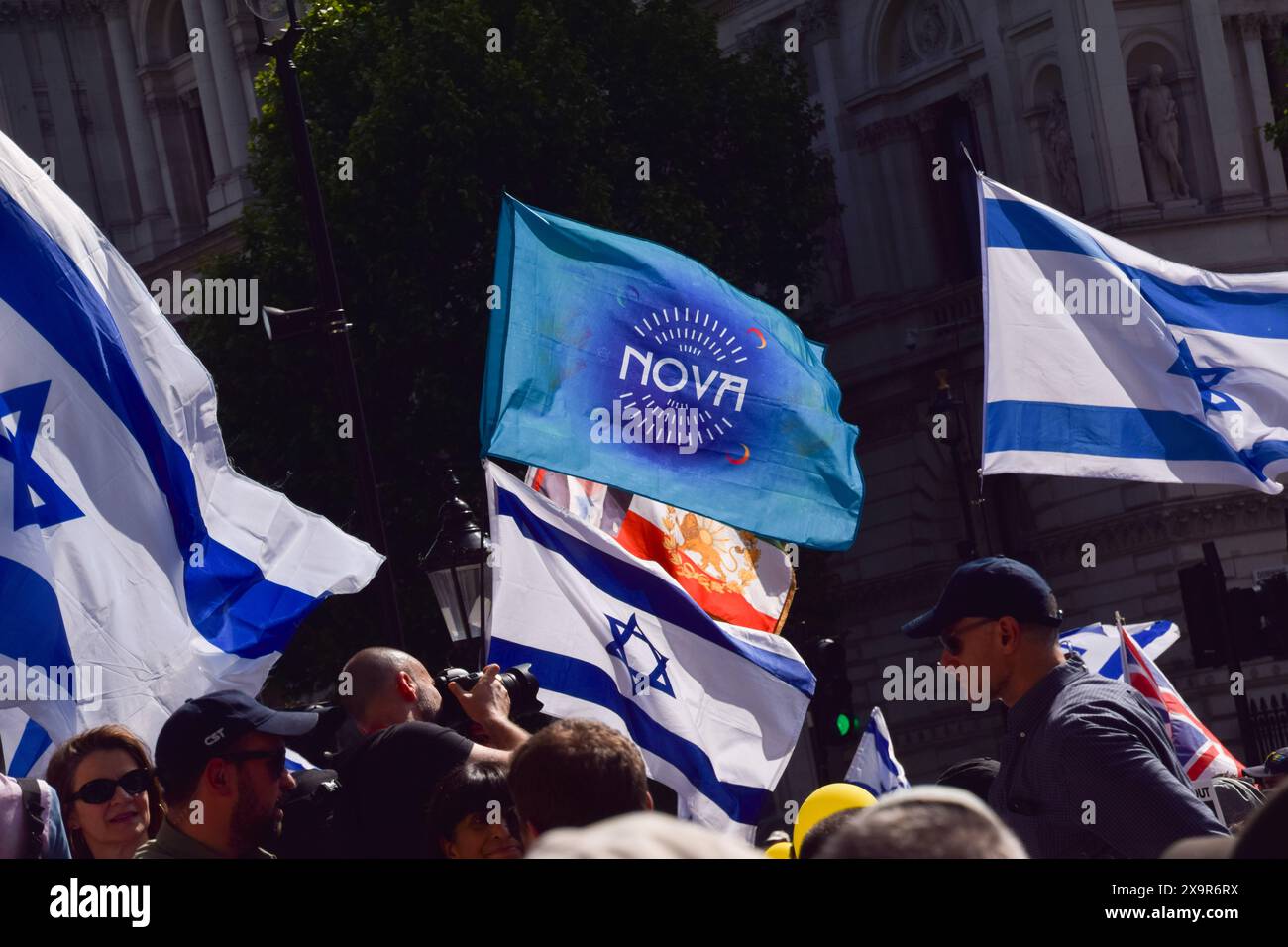 London, UK. 2nd June 2024. Protesters in Whitehall. Thousands of people marched in Central London calling for the release of the Israeli hostages held by Hamas in Gaza. Credit: Vuk Valcic/Alamy Live News Stock Photo