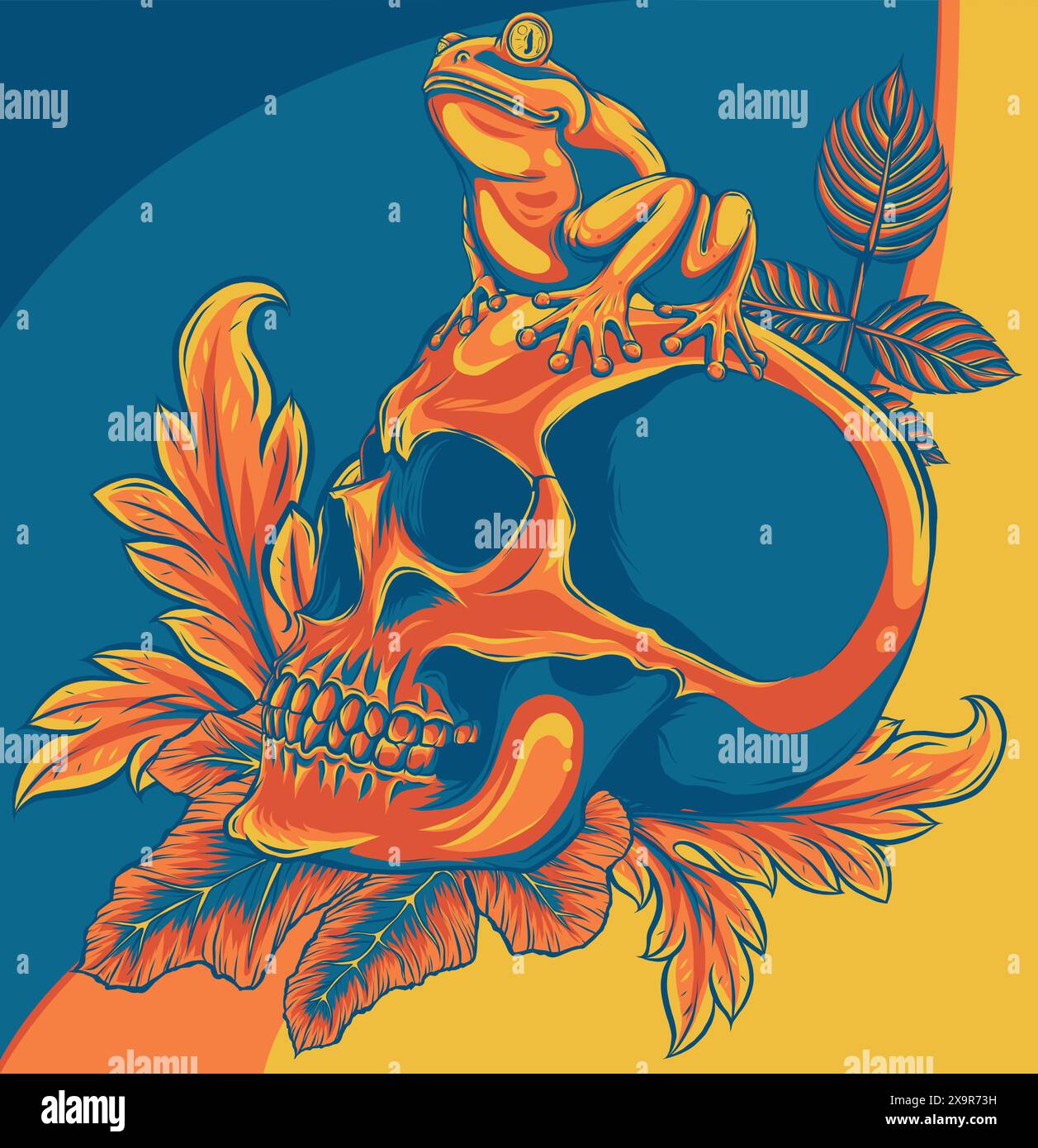 vector illustration of frog on the skull and leaves Stock Vector Image ...