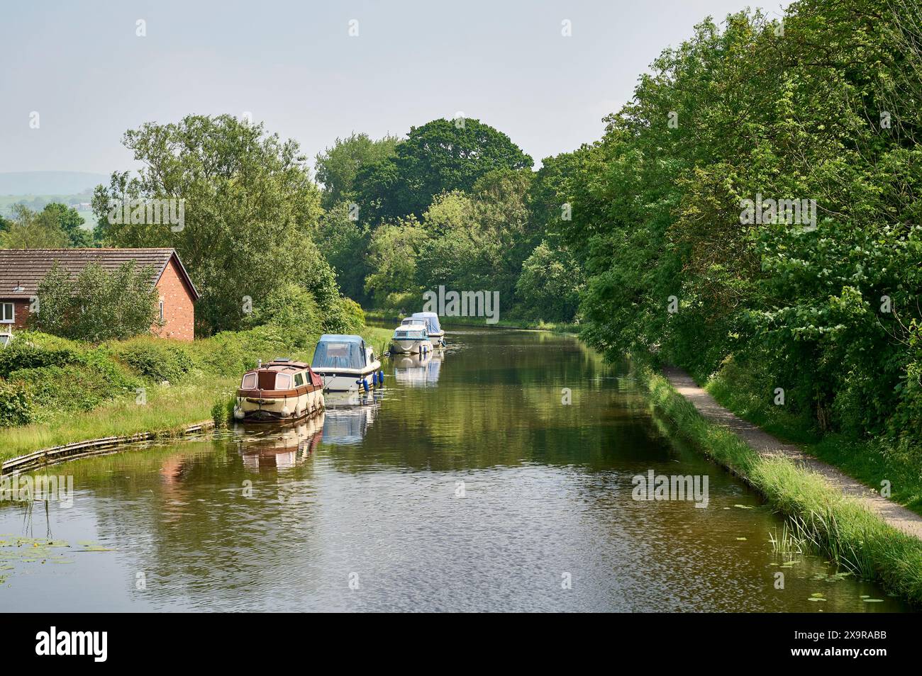 Boats moored on the Lancaster canal in Garstang,UK Stock Photo