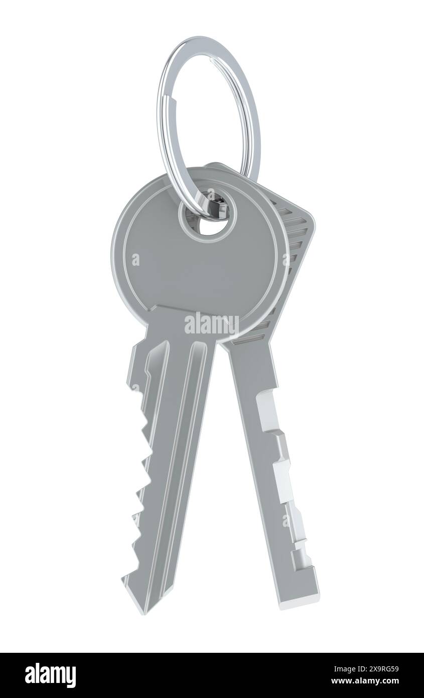 Keys on a keyring, 3D rendering isolated on white background Stock Photo