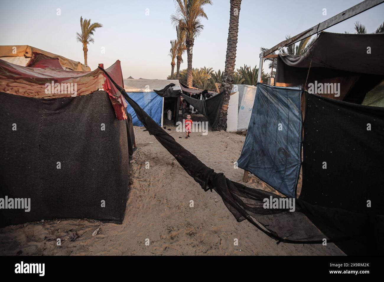 Displaced Palestinians are being seen among the tents in Deir el-Balah ...