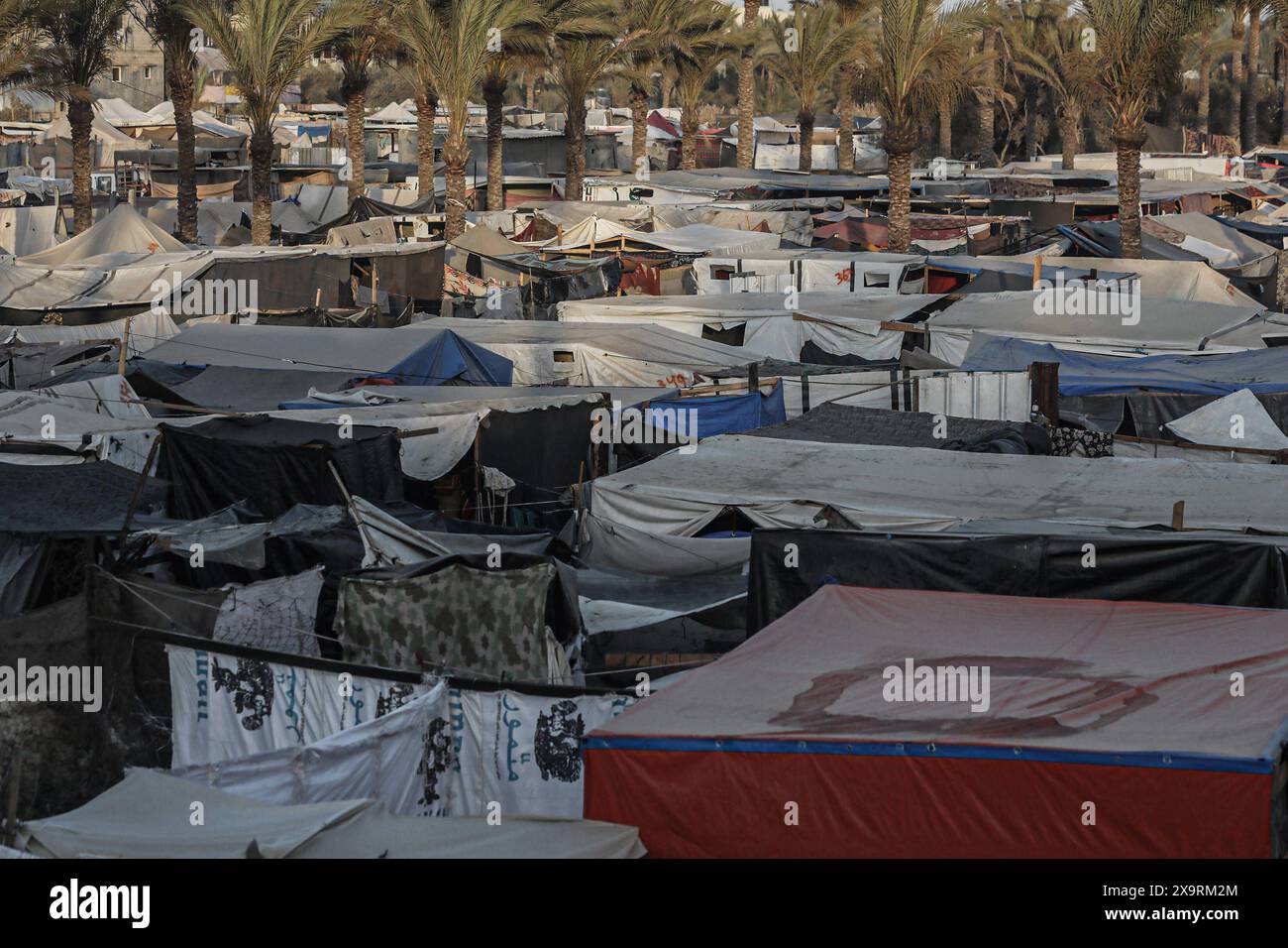 Displaced Palestinians are being seen among the tents in Deir el-Balah ...