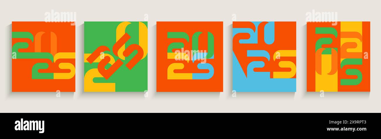 2025 New Year cards with creative numbers. Stock Vector