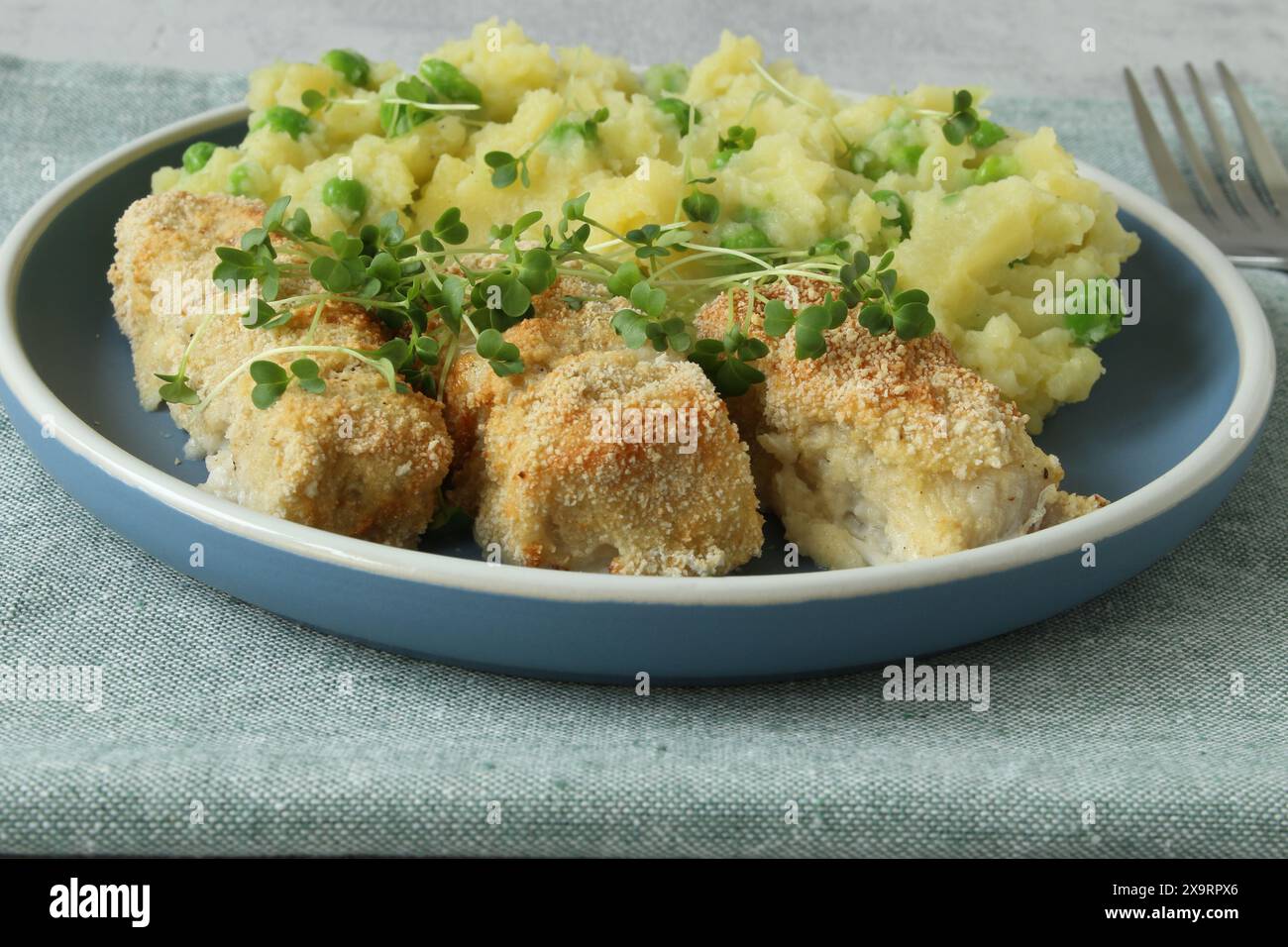 Homemade Fish Sticks with Mashed Potatoes and Peas Stock Photo Alamy