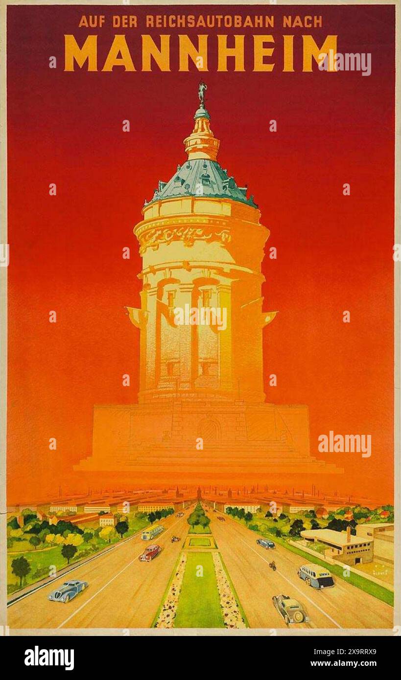 Vintage German Travel Poster Manheim by the Autobahn. by Jupp Wiertz
