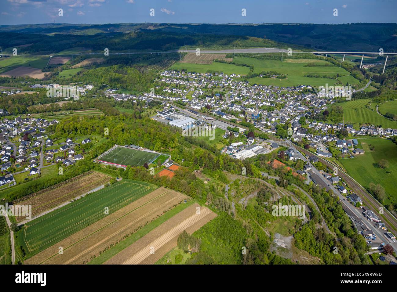 Aerial view, residential area, view of the district Nuttlar with ...