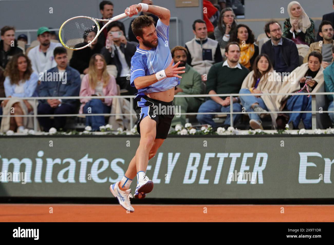 Roland Garros, Paris, France. 2nd June, 2024. 2024 French Open Tennis tournament, Day 8; Corentin Moutet (fra) in action during the quarter final against Jannik Sinner (ita) Credit: Action Plus Sports/Alamy Live News Stock Photo