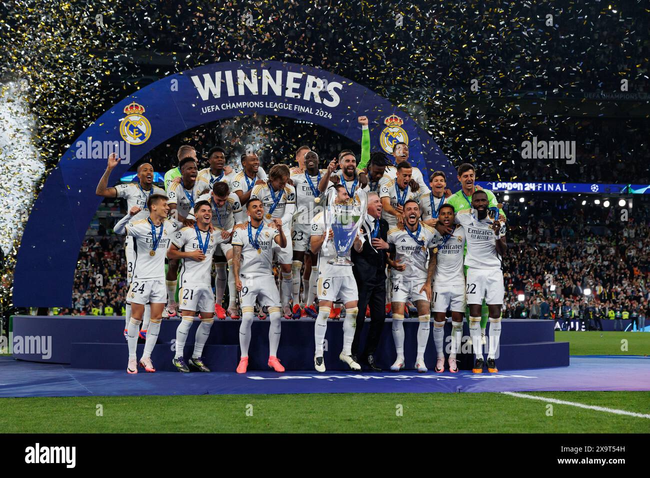 Players of Real Madrid celebrate during Champions League 2024 final ...