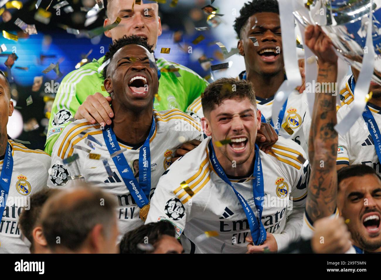 Players of Real Madrid celebrate during Champions League 2024 final ...