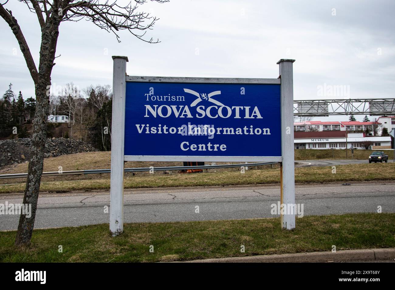 Tourism Nova Scotia sign in Port Hastings, Nova Scotia, Canada Stock Photo