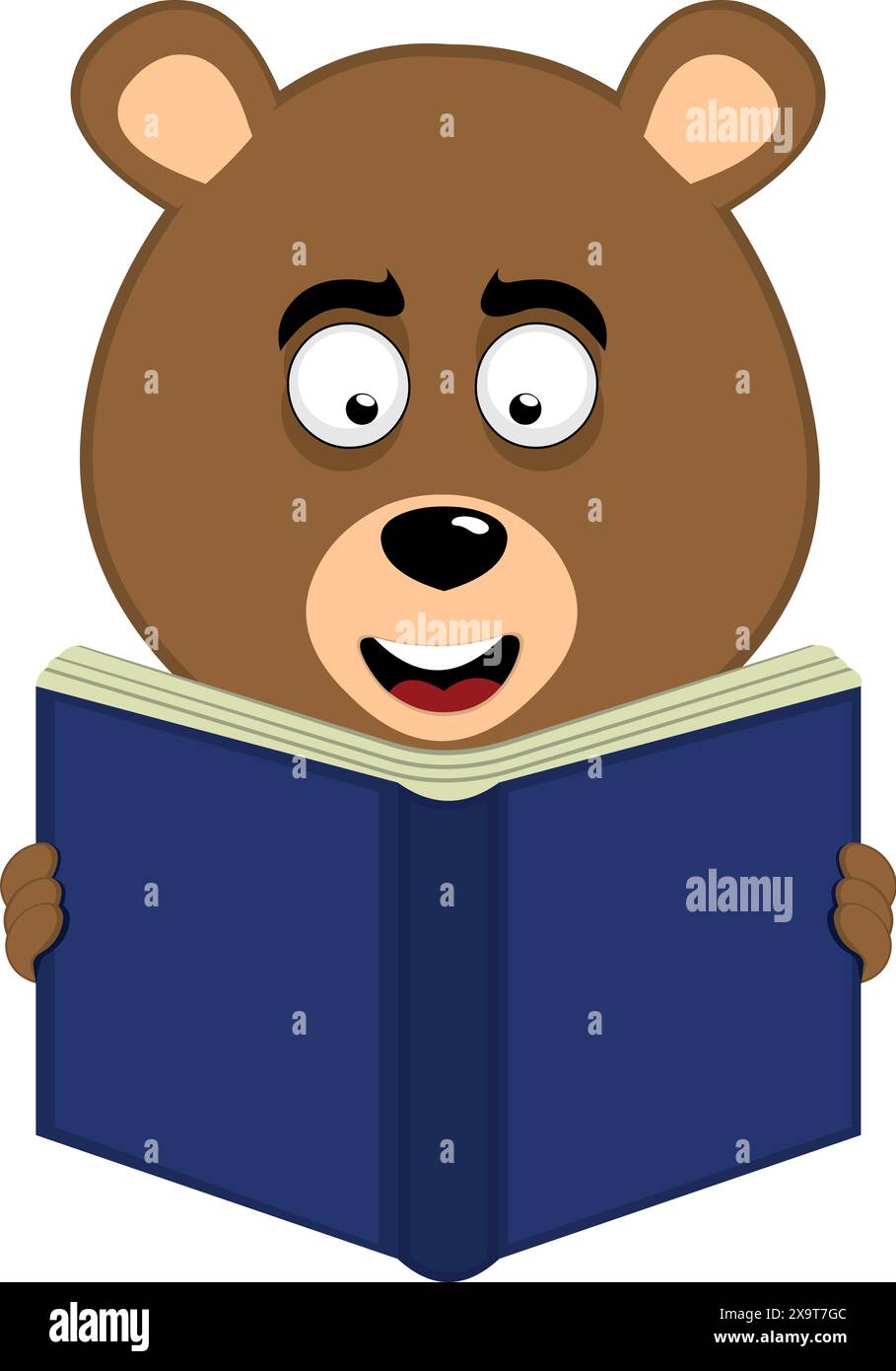 vector illustration face brown bear grizzly cartoon, holding, reading