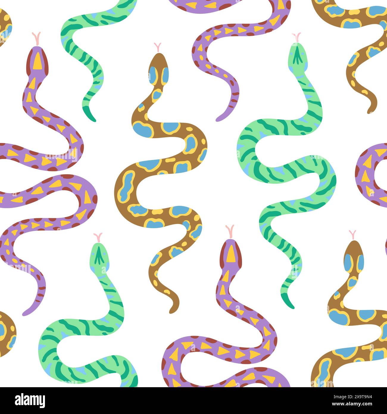 Seamless pattern with snakes. Vector illustration in simple contemporary boho style. Stock Vector
