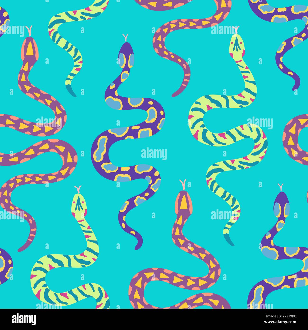 Seamless pattern with snakes. Vector illustration in simple contemporary boho style. Stock Vector