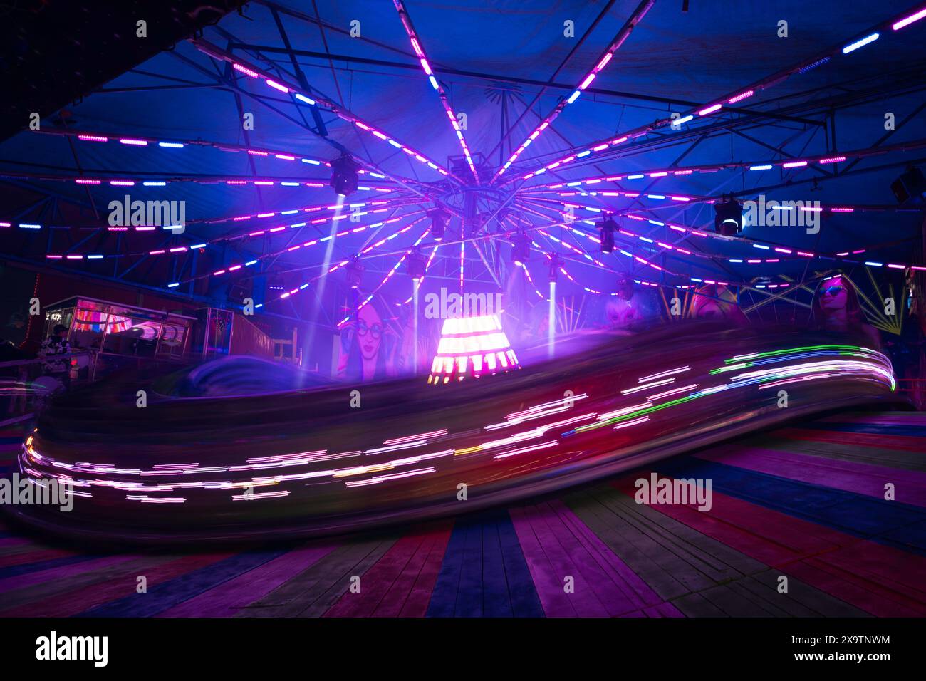 Spinning ride light trails at the Los Angeles County Fair 23 May 2024