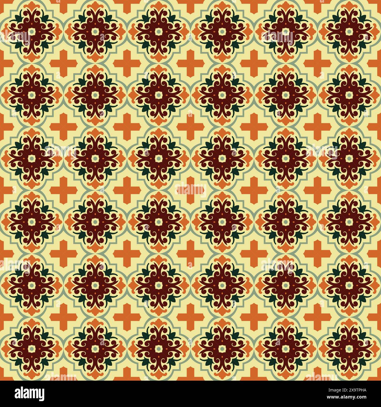 Floral Vintage Tile Seamless Pattern Design, Geometric Seamless Pattern Design, decorative background Stock Vector