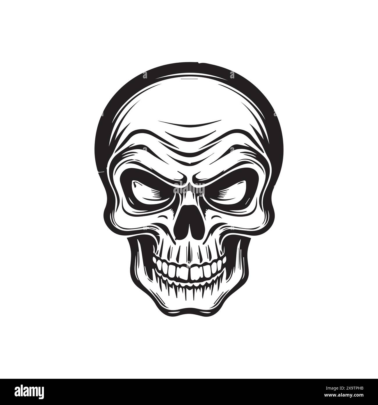 Vector skull in vintage style black and white, on white background Stock Vector