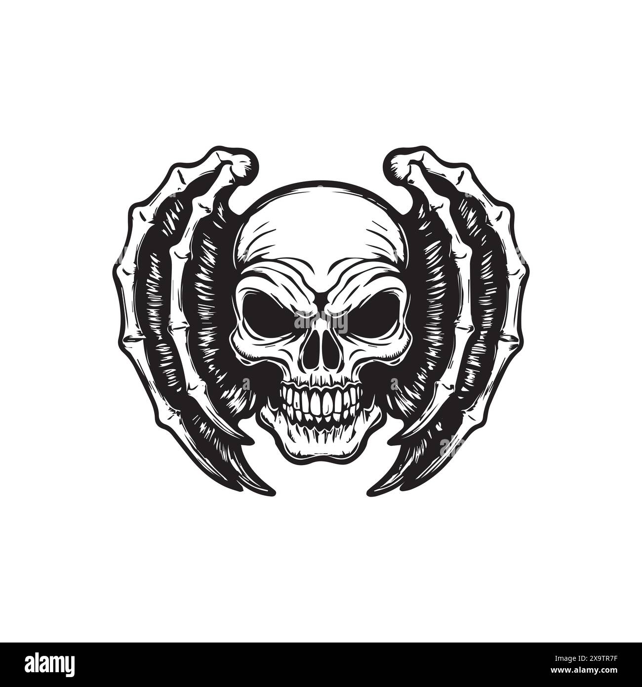 Skull wings vector illustration winged skull badge emblem design Stock