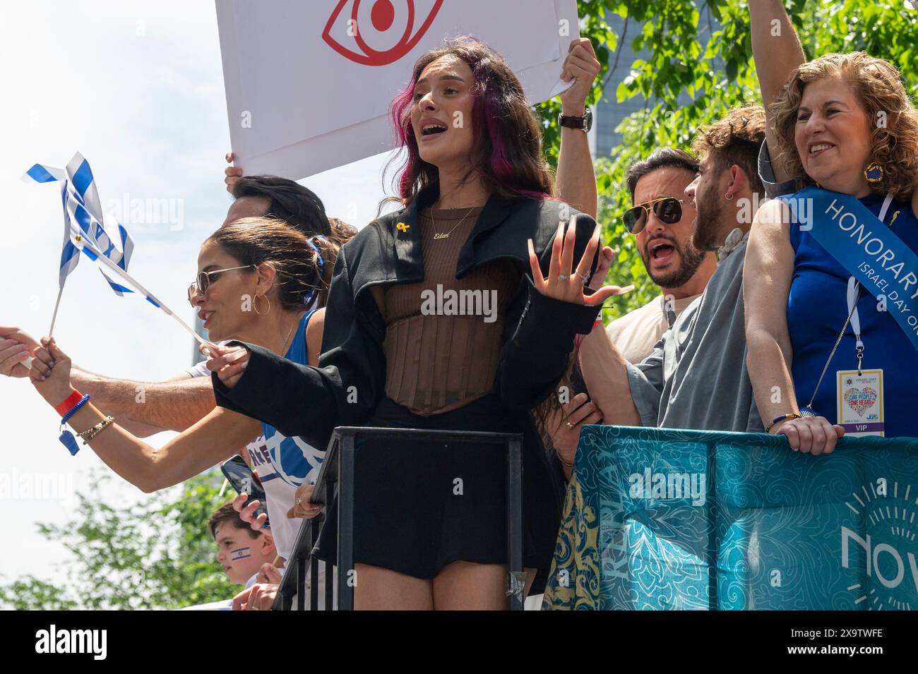 Float Singer NEW YORK, NEW YORK - JUNE 2: Israeli singer Eden Golan rides a float up ...
