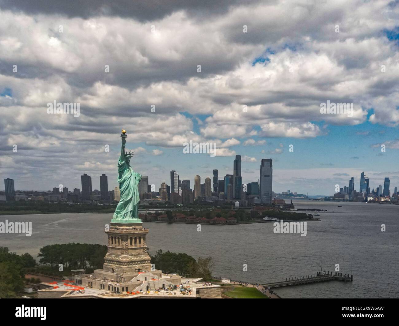 Panoramic aerial view Statue of Liberty in New York City, NY, USA. The ...